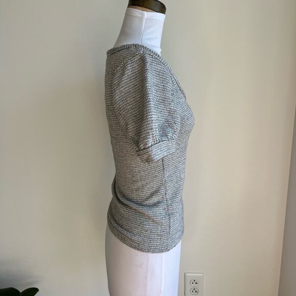 FREE PEOPLE DOUBLE BUBBLE TOP SILVER SCOOP NECK PUFF SLEEVE SWEATER XS - Picture 2 of 8